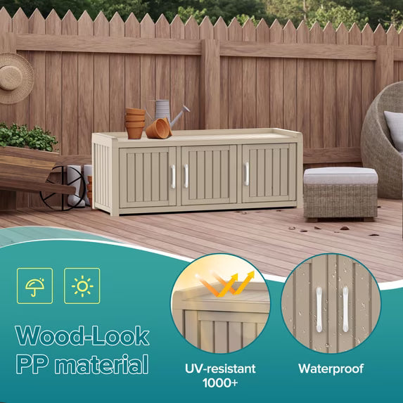 Shoe Cabinet Waterproof UV-Resistant,Storage Bench Indoor Outdoor with Adjustable Shelves,for Entryway Bedroom,Hallway,Living Room(3 Door,Gray)