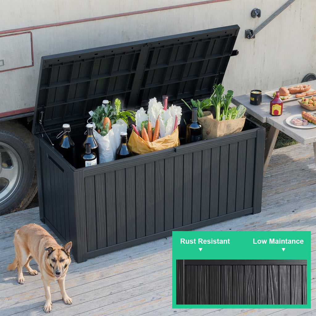 EasyUp 180 Gallon Resin Deck Box, Lockable Patio Outdoor Storage Box for Furniture, Garden Tools and Tools Storage, Waterproof Outside Storage Boxes