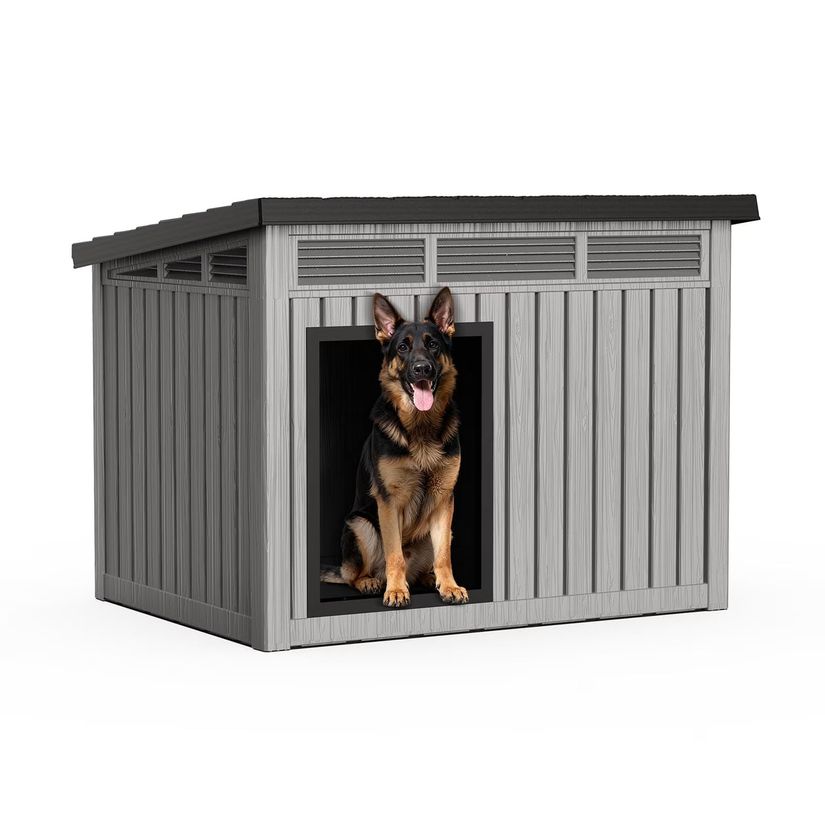 EasyUp Weatherproof Dog House with Removable Floor, Indoor & Outdoor Pet Shelter for Large Dogs, Grey & Black Large Size
