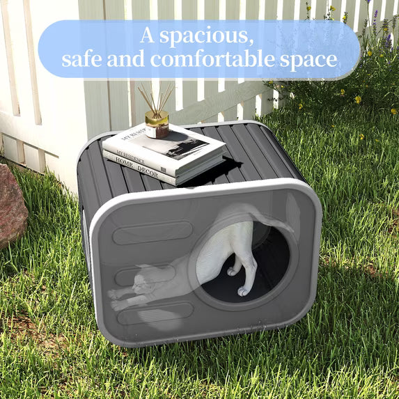 EasyUp Cat House for Indoor & Outdoor Cats, Resin Weatherproof Cat House with Camera-Shaped Design, Versatile for Home & Yard Use(Black&Grey)