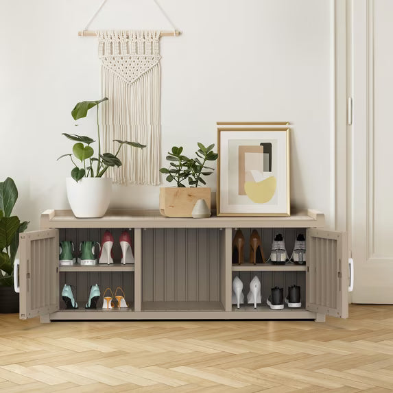 Shoe Cabinet Waterproof UV-Resistant,Storage Bench Indoor Outdoor with Adjustable Shelves,for Entryway Bedroom,Hallway,Living Room(2 Door,Gray)