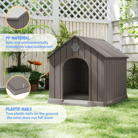 EasyUp Dog Houses Resin Small Indoor Outdoor Dog Kennel for All-Weather Use Cozy Shelter for Small Dogs in Home, Garden, or Balcony(Gray)