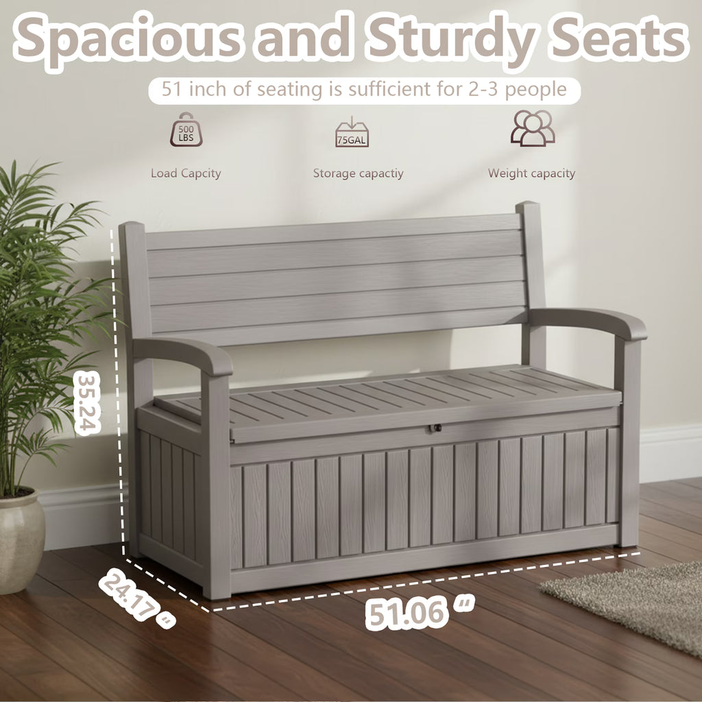 EASY UP 80 Gallon Storage Bench Deck Box Lockable for Patio Furniture, Garden Decor and Outdoor Seating for Cushions, Garden Tools and Pool Supplies (Black)