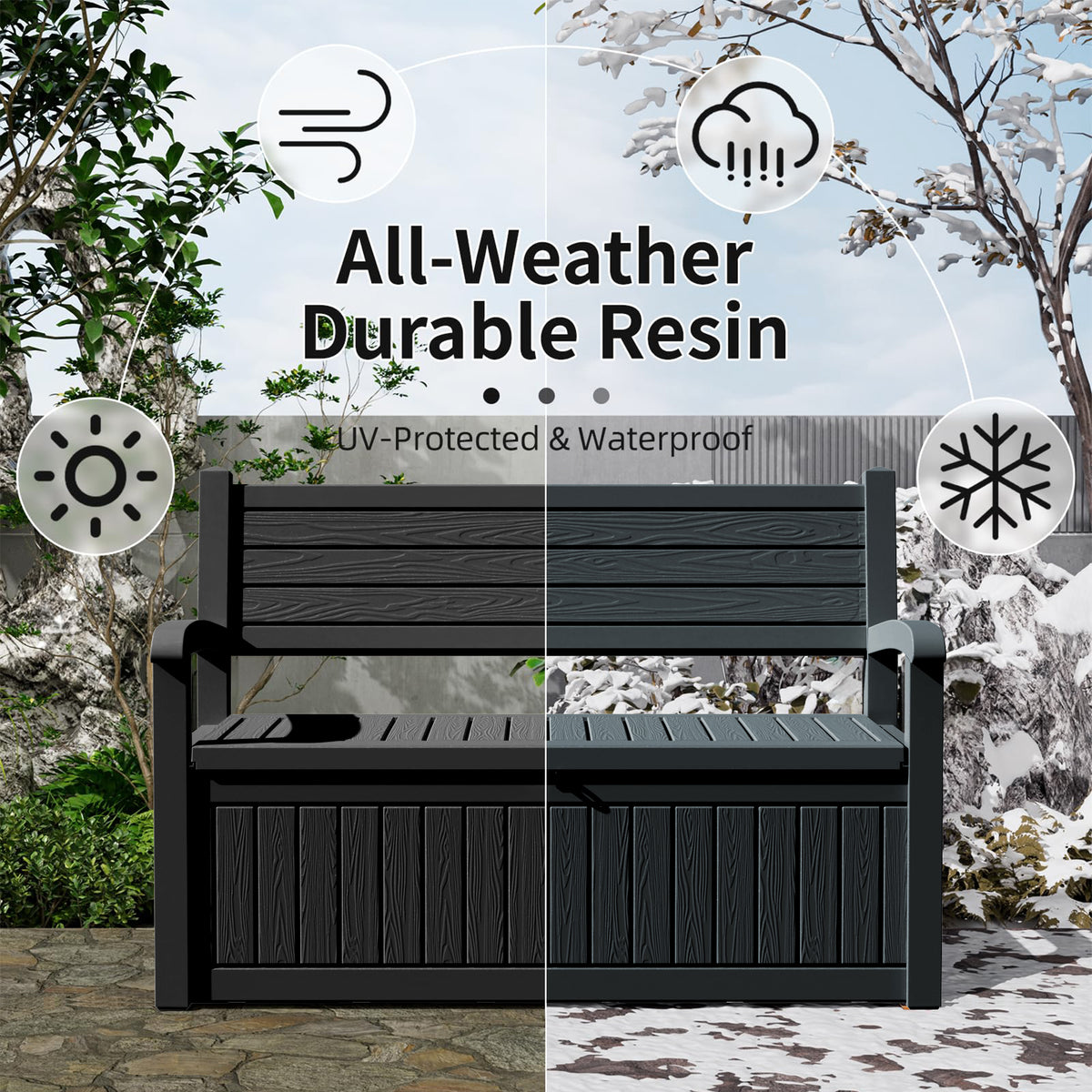 EasyUp 80 Gallon Storage bench Lockable Waterproof Deck Box - Outdoor Storage Box for Patio,Garden and Porch,Tools and Cushions（Black）