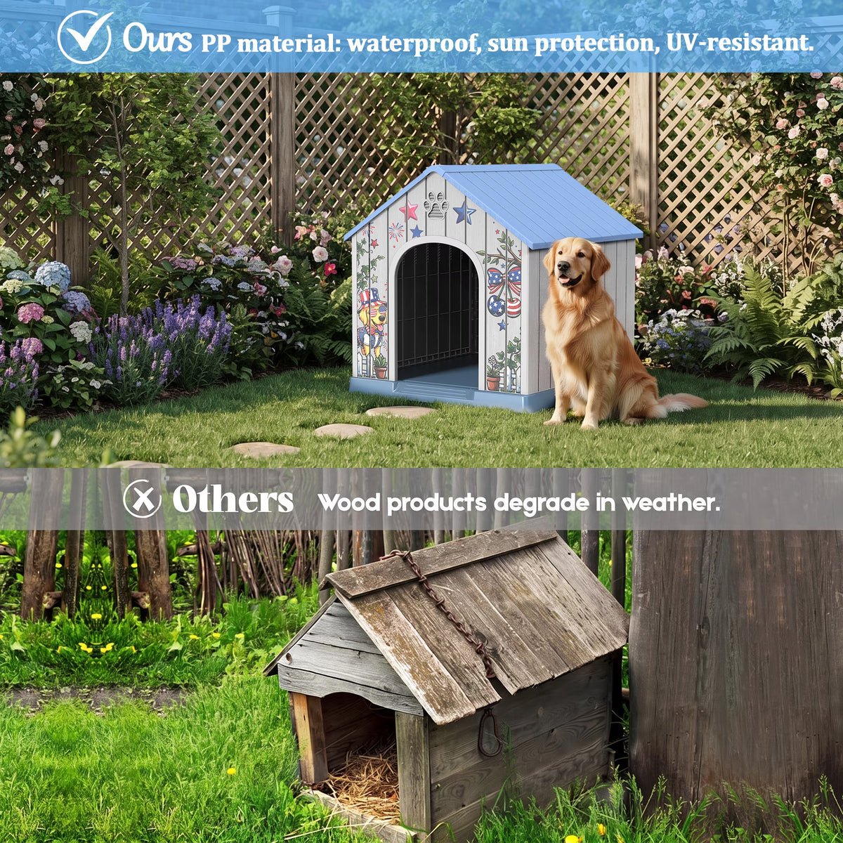 Easy Up  Durable Waterproof Resin Dog House for Small to Large Sized Dogs, Indoor Outdoor Doghouse with Elevated Floor