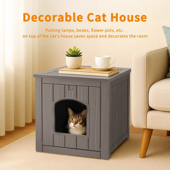 EasyUp Resin Weatherproof Outdoor Cat House, Insulated All-Season Shelter for Garden, Patio, Backyard
