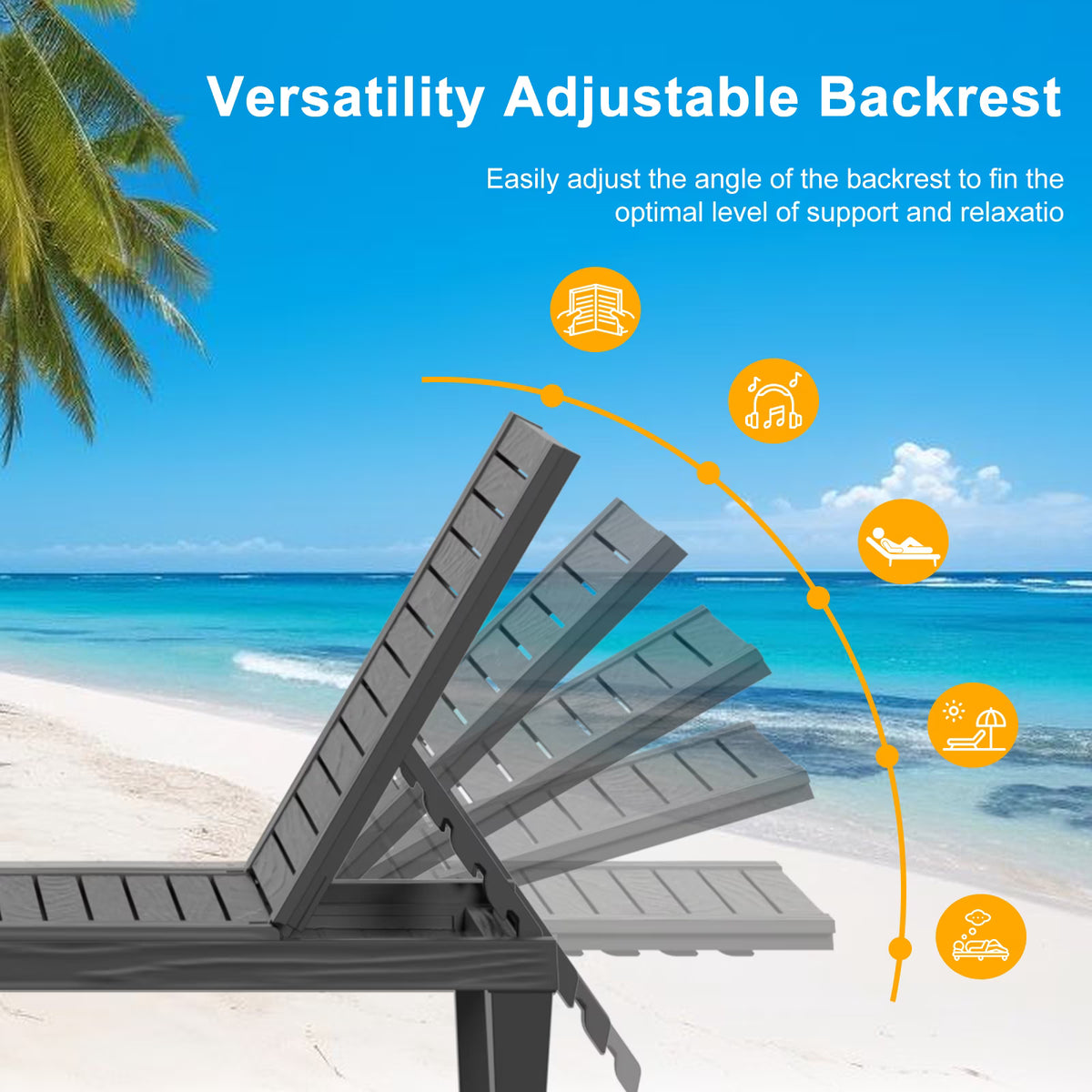 EasyUp Multi-Position Adjustable Outdoor Chaise Lounge Chair, Waterproof Lightweight Sturdy Reclining Furniture for Patio, Lawn, Courtyard & Indoor Relaxation