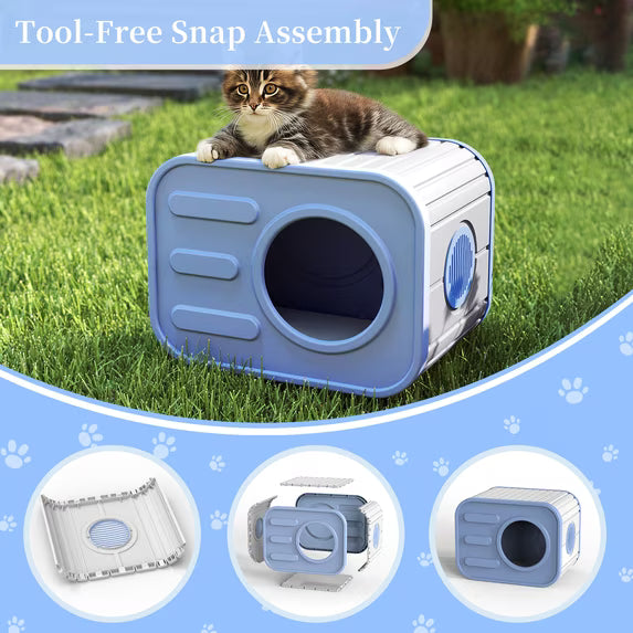 EasyUp Cat House for Indoor & Outdoor Cats, Resin Weatherproof Cat House with Camera-Shaped Design, Versatile for Home & Yard Use(Blue&Grey)