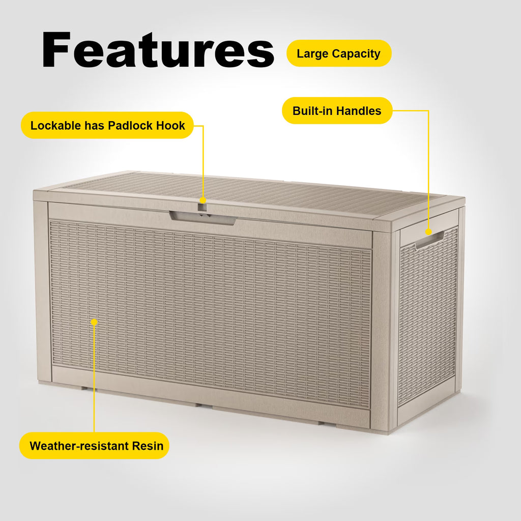 EASY UP 100 Gallon Resin Deck Box Waterproof Outdoor Storage Box for Patio Furniture Pool Accessories Indoor Storage for Cushion Garden Tools (100 Gallon, GRAY)