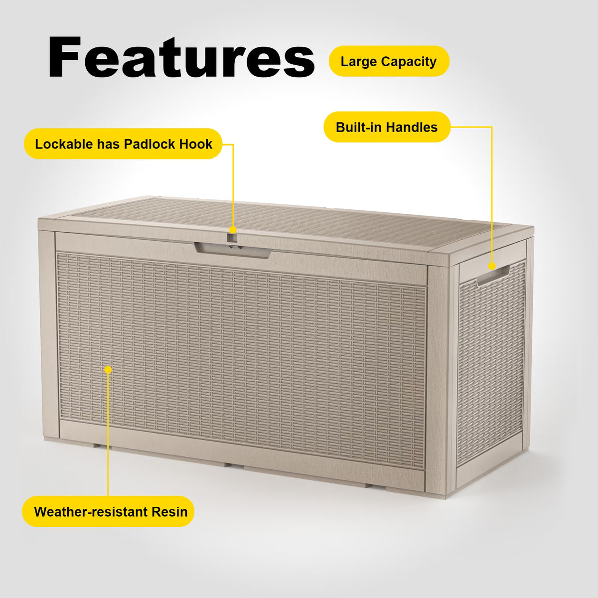 EASY UP 100 Gallon Resin Deck Box Waterproof Outdoor Storage Box for Patio Furniture Pool Accessories Indoor Storage for Cushion Garden Tools (100 Gallon, GRAY)