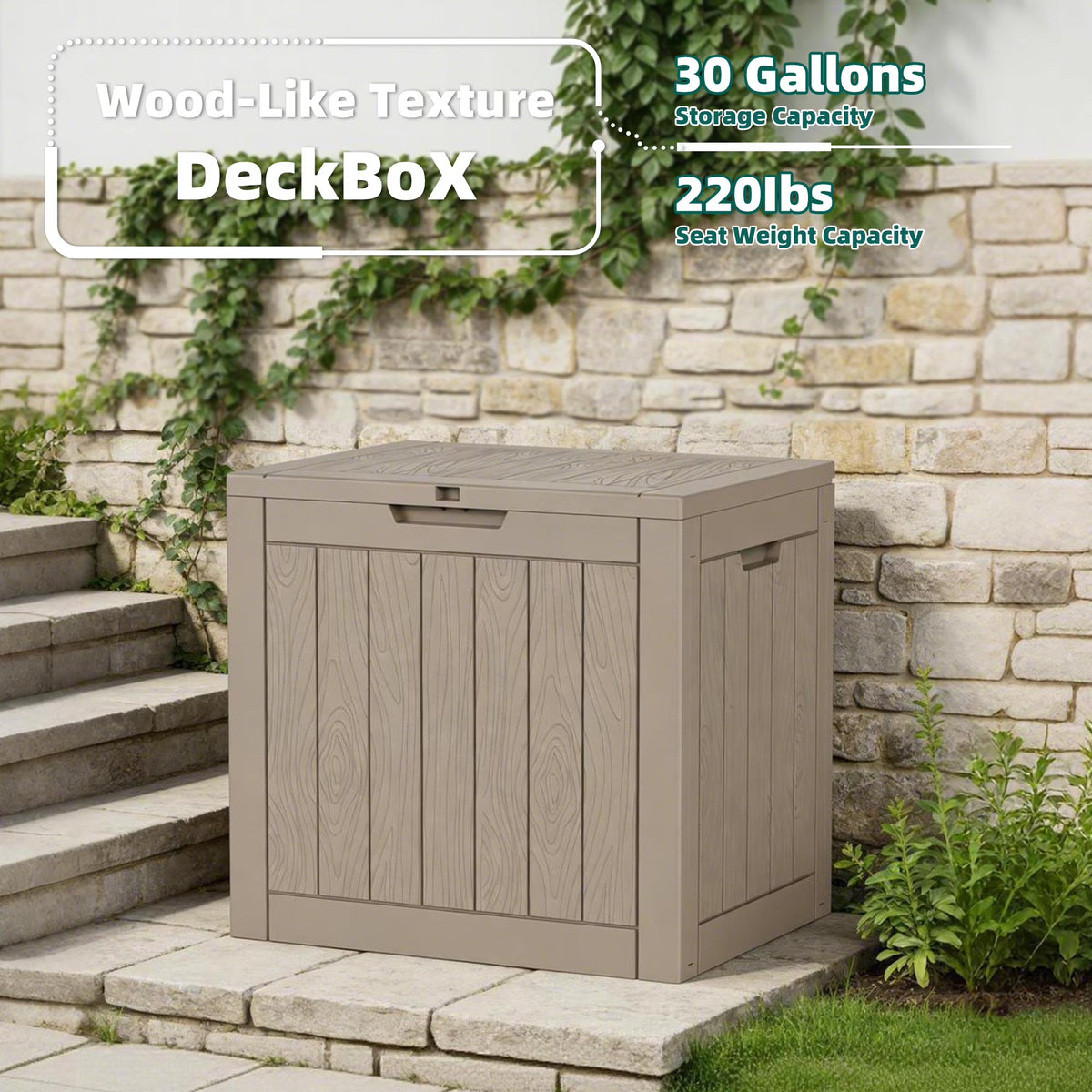 EASY UP 2PC 30 Gallon Outdoor Deck Box,Storage Lockable Waterproof Patio Furniture,Garden Tools,Cushions,Pool Accessories Outside Storage Resin Box(GRAY)