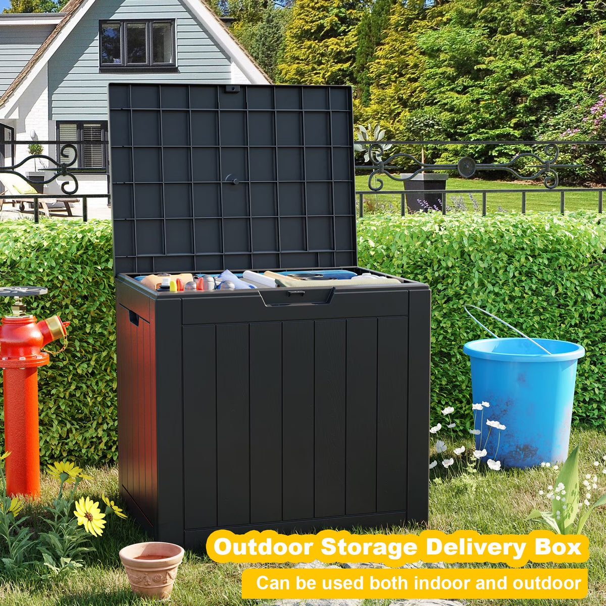 EasyUp 30 Gallon Resin Deck Box, Lockable Patio Outdoor Storage Box for Furniture, Garden Tools and Tools Storage, Waterproof Outside Storage Boxes(Black)