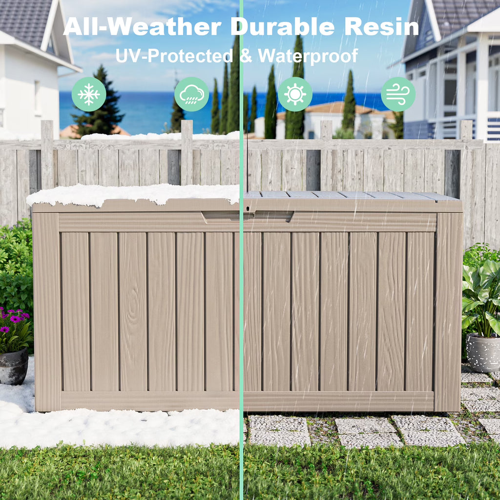 80 Gallon Resin Deck Box, Lockable Patio Outdoor Storage Box for Furniture, Garden Tools and Tools Storage, Waterproof Outside Storage Boxes