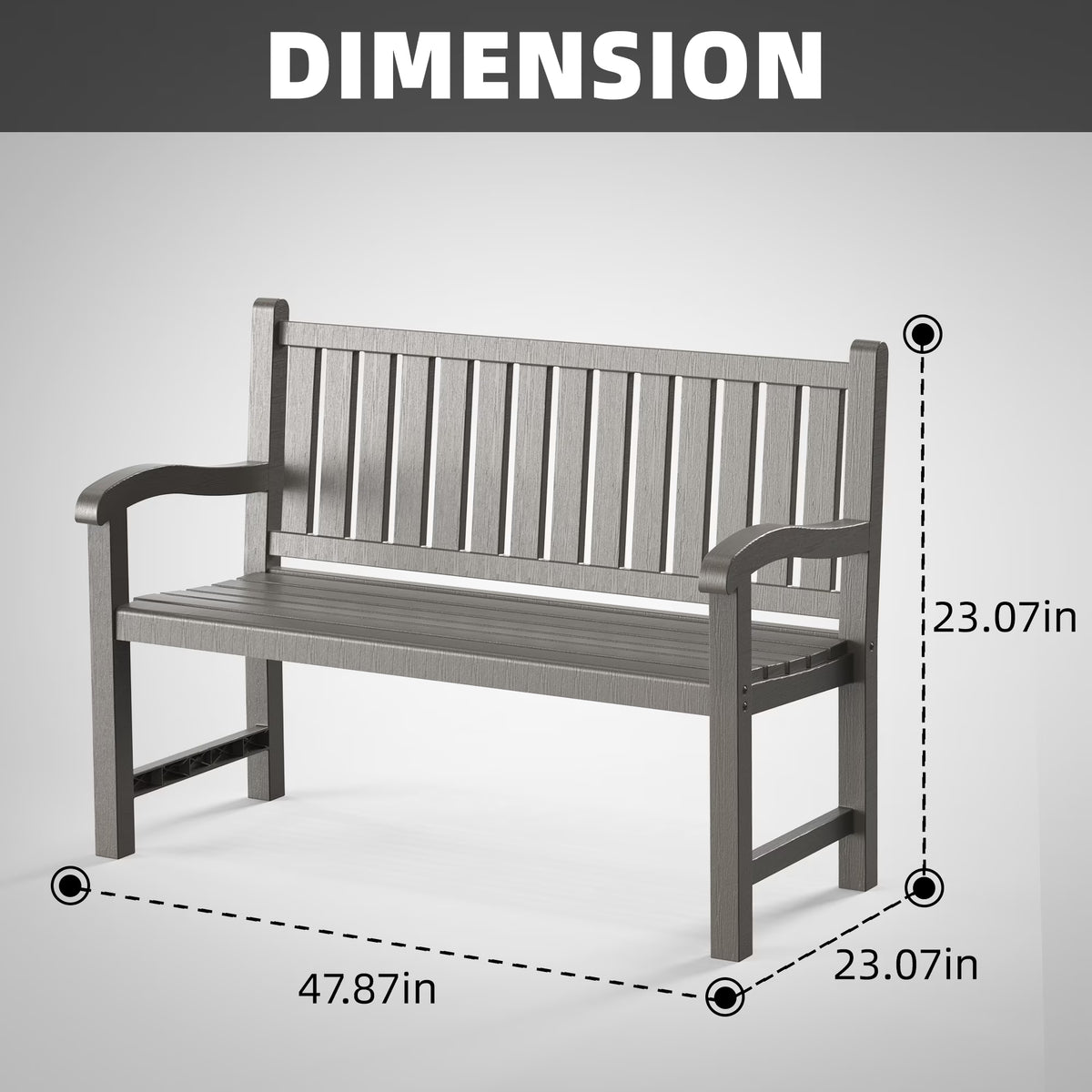 EasyUp Outdoor Bench, Waterproof & Weatherproof Garden Bench with Ergonomic Design, 2-Person Resin Bench for Porch, Deck, Patio, Outdoor, Garden & Park(Grey)