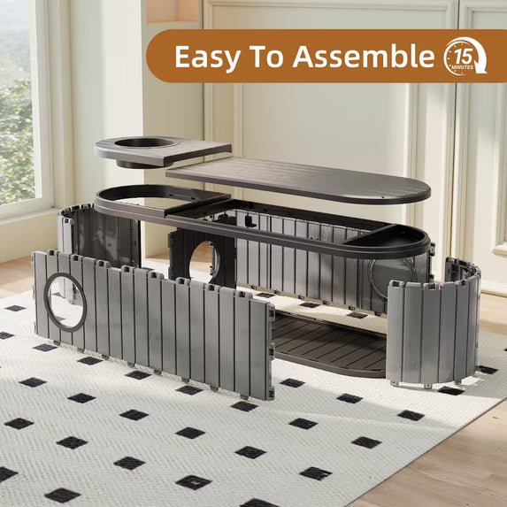 EasyUp Cat Litter Box Enclosure Resin Hidden Litter Box Furniture with Odor Control Vented Space-Saving Design Litter Box Enclosure for Indoor Outdoor Use(Black&Grey,63.11"*17.8"*17.13")