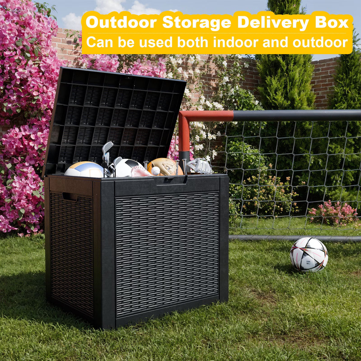 EasyUp 30 Gallon Resin Lockable Deck Box, Waterproof UV Resistant Outdoor Storage Container for Patio Furniture and Garden Tools.(Black)