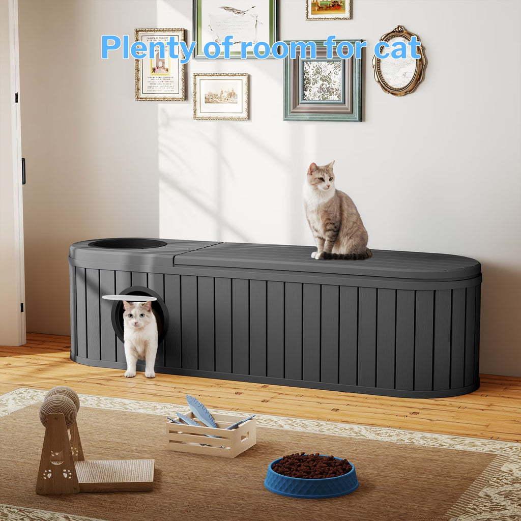 EasyUp Resin Litter Box Enclosure, Waterproof UV-Resistant PP Hidden Pet Furniture, Space-Saving Indoor House, Black