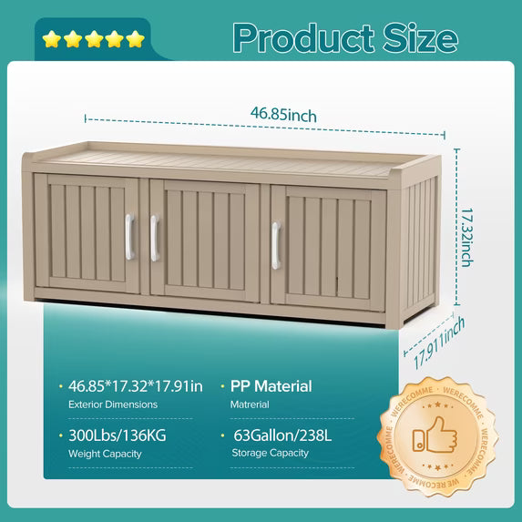 Shoe Cabinet Waterproof UV-Resistant,Storage Bench Indoor Outdoor with Adjustable Shelves,for Entryway Bedroom,Hallway,Living Room(3 Door,Gray)