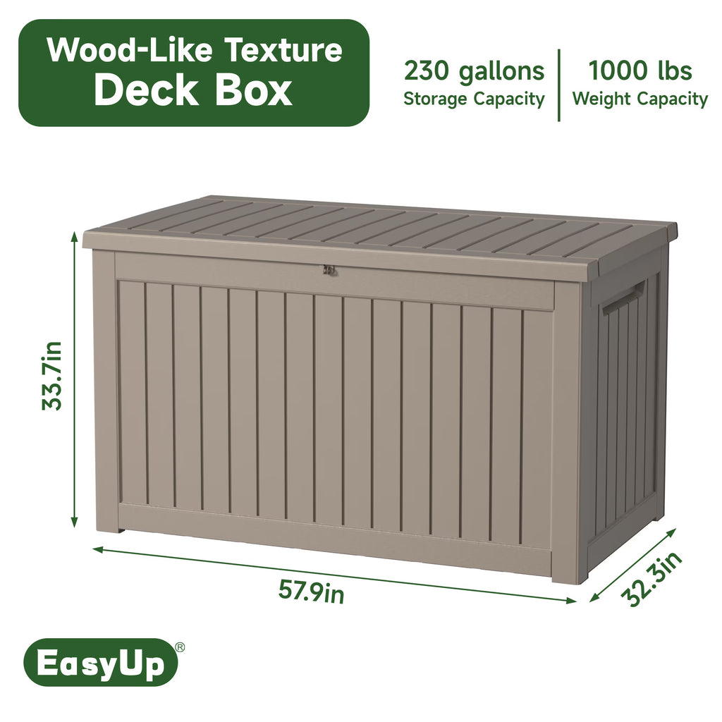 EasyUp 230 Gallon Resin Deck Box, Lockable Patio Outdoor Storage Box for Furniture, Garden Tools and Tools Storage, Waterproof Outside Storage Boxes