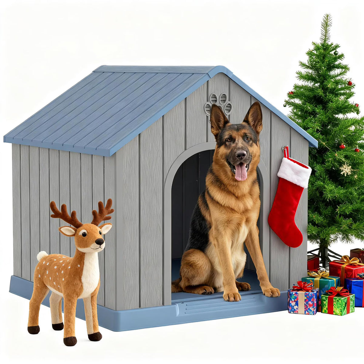 EasyUp Resin Waterproof Dog House, Ventilated Kennel with Elevated Floor, Indoor Outdoor Pet Shelter, Easy Assembly, (Blue, 38.62*36.26*38.07 Inches)