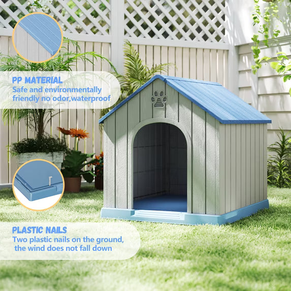 EasyUp Dog Houses Resin Small Indoor Outdoor Dog Kennel for All-Weather Use Cozy Shelter for Small Dogs in Home, Garden, or Balcony(Blue&Gray)