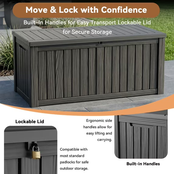 EASY UP 120gallon outdoor resin storage deck box, weather-resistant and lockable, suitable for storing tools, clothing, and packages; ideal for garages, gardens, and bedrooms (black).