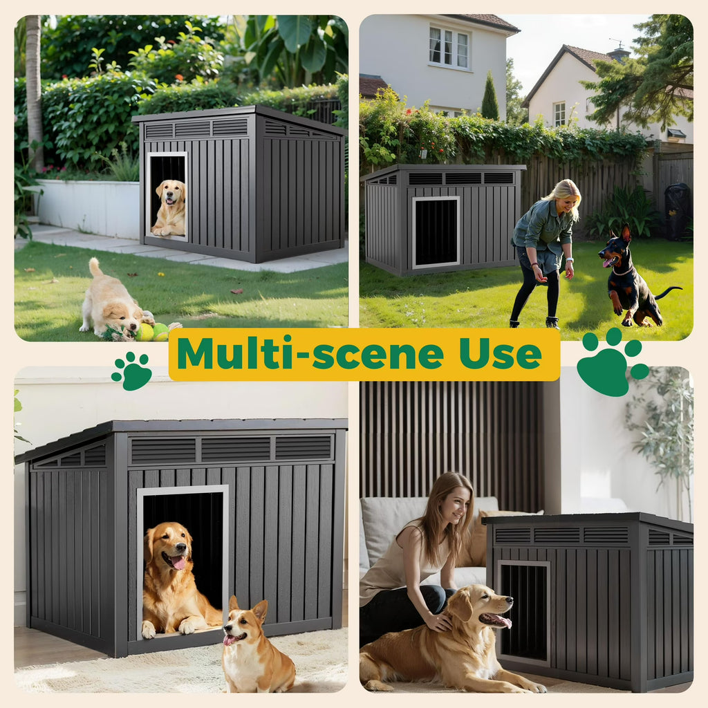 EasyUp Dog House for Both Indoor and Outdoor with Weatherproof Roof Removable Floors for Medium to Large Dogs Interior Space (Black, Medium(32.2 * 25.12 * 24.13''))