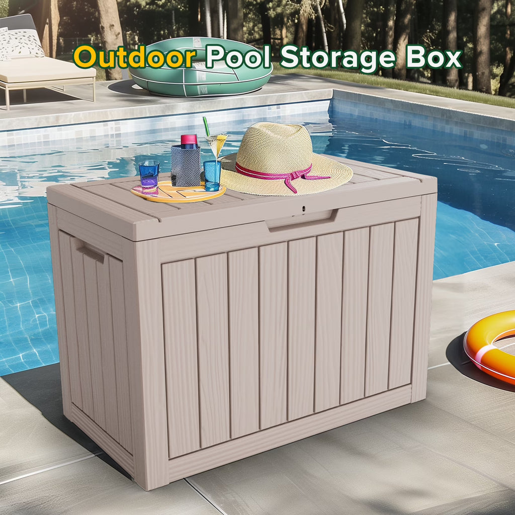 45 Gallon Lockable Grey Resin Deck Box, Waterproof Outdoor Storage Container for Patio Furniture and Garden Tools（Grey）