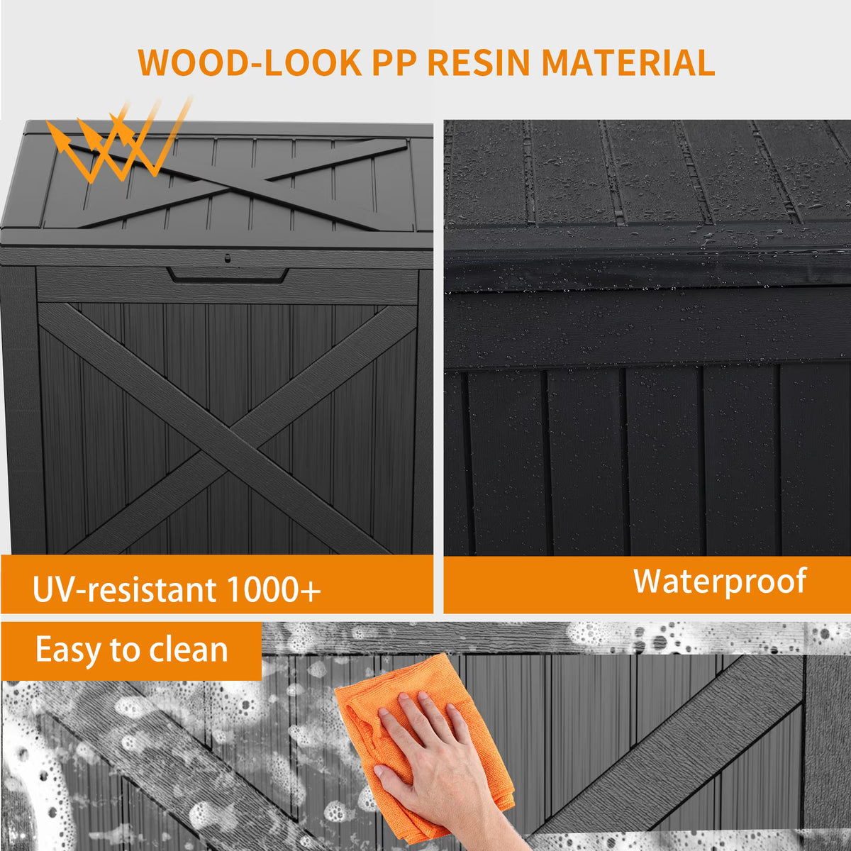EasyUp 32 Gallon Resin Deck Box, Lockable Patio Outdoor Storage Box for Furniture, Garden Tools and Tools Storage, Waterproof Outside Storage Boxes