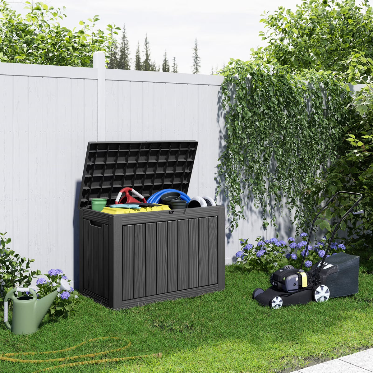 EasyUp 45 Gallon Resin Deck Box, Lockable Patio Outdoor Storage Box for Furniture, Garden Tools and Tools Storage, Waterproof Outside Storage Boxes