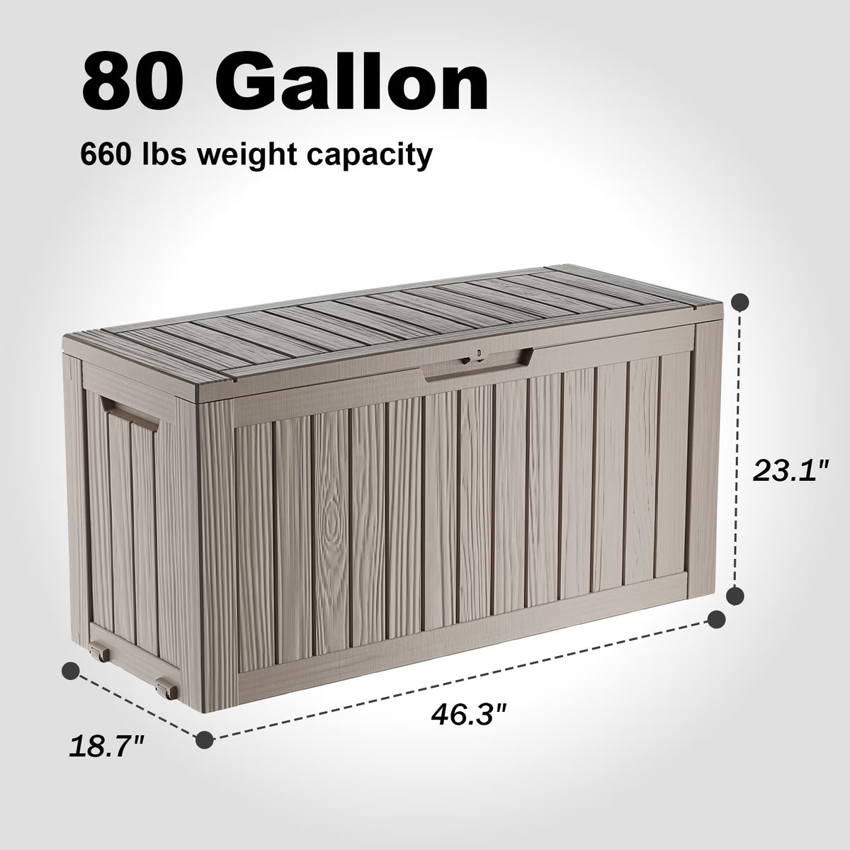 80 Gallon Resin Deck Box, Lockable Patio Outdoor Storage Box for Furniture, Garden Tools and Tools Storage, Waterproof Outside Storage Boxes