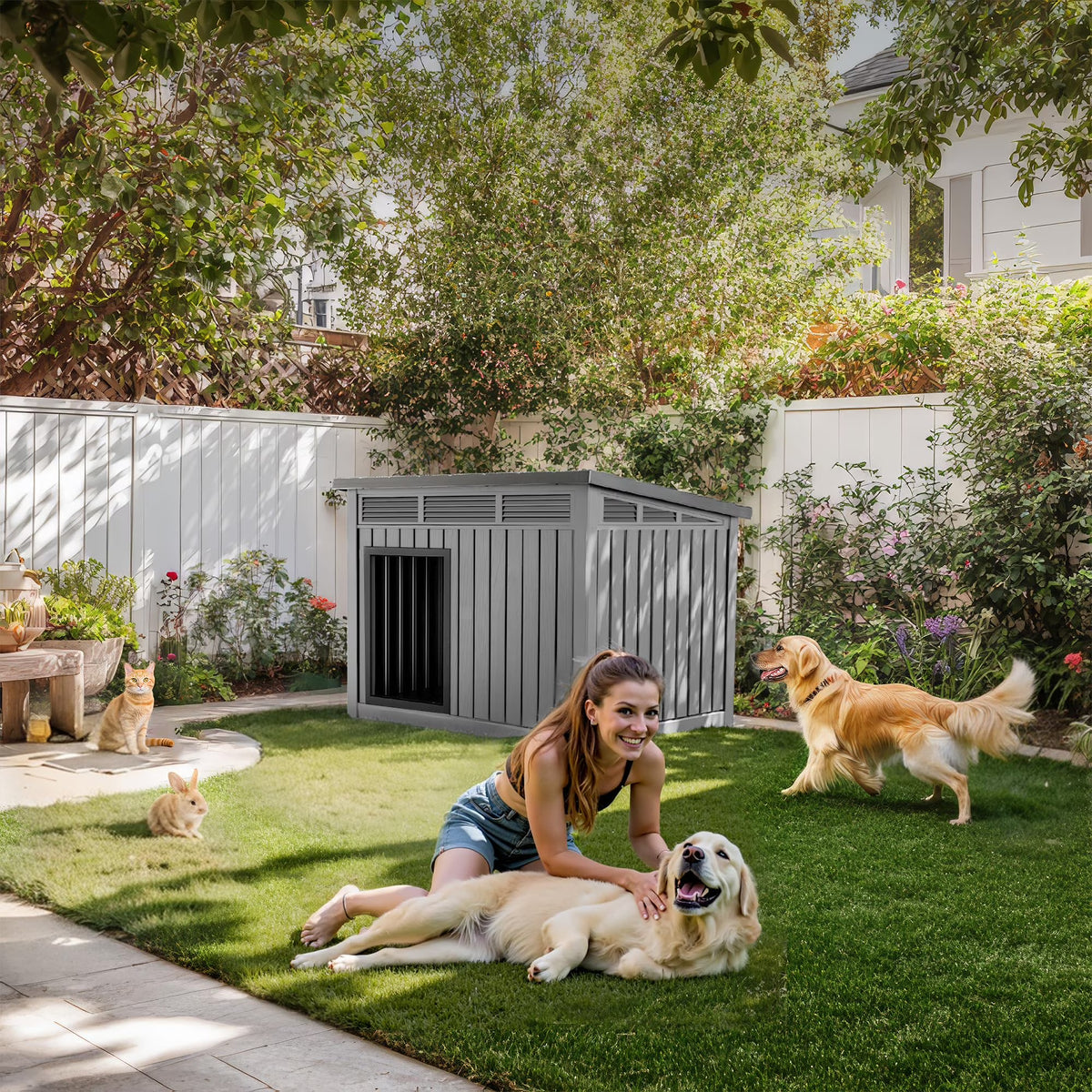 Dog House for Both Indoor and Outdoor with Weatherproof Roof Removable Floors for Medium to Large Dogs Interior Space (Gray, Medium(32.2 * 25.12 * 24.13''))