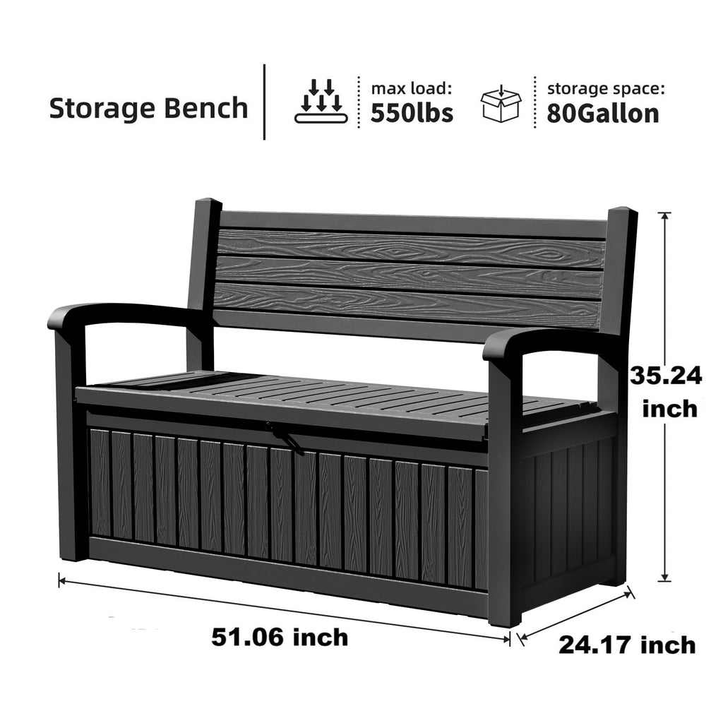 EasyUp 80 Gallon Storage bench Lockable Waterproof Deck Box - Outdoor Storage Box for Patio,Garden and Porch,Tools and Cushions（Black）