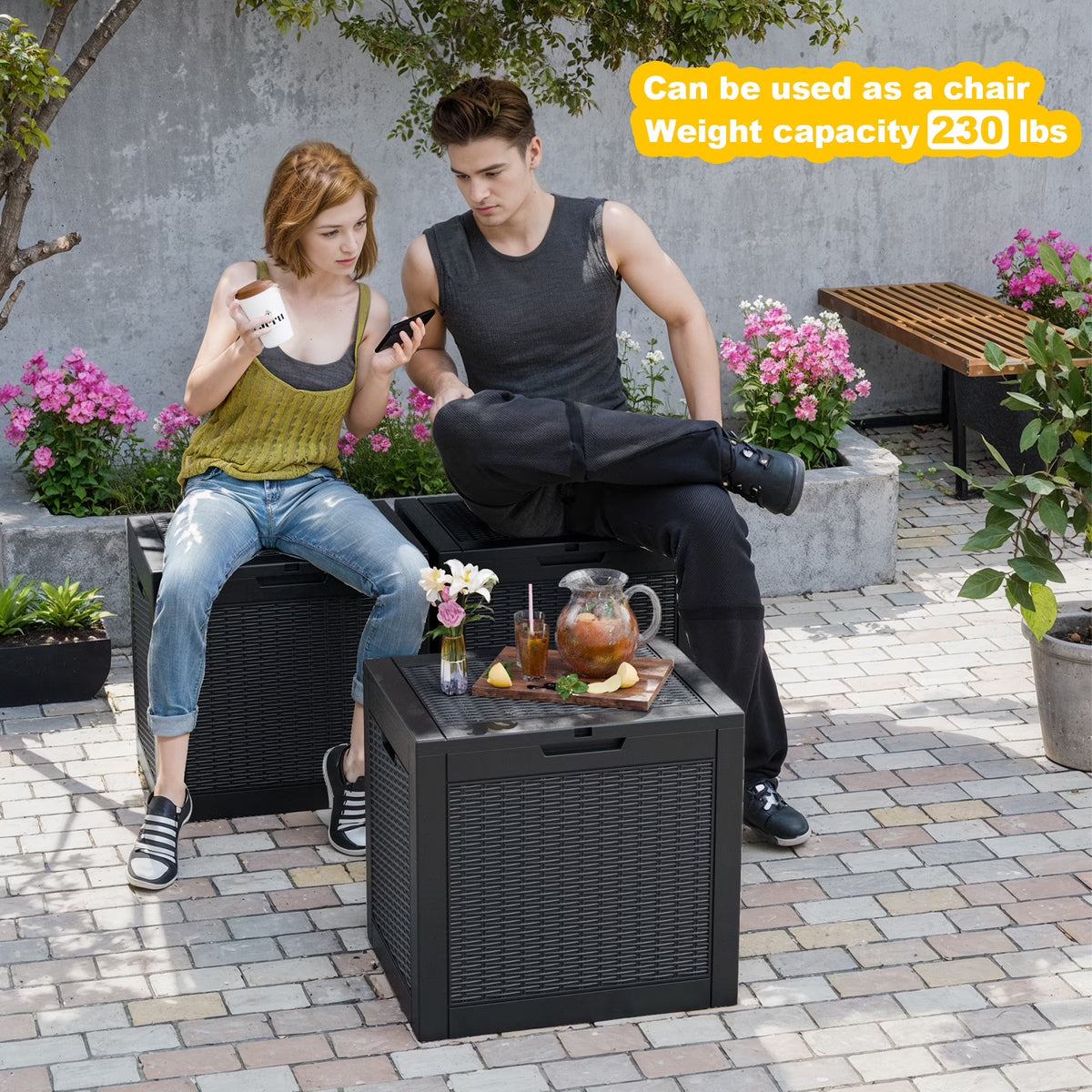 EasyUp 30 Gallon Resin Lockable Deck Box, Waterproof UV Resistant Outdoor Storage Container for Patio Furniture and Garden Tools.(Black)