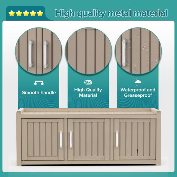 Shoe Cabinet Waterproof UV-Resistant,Storage Bench Indoor Outdoor with Adjustable Shelves,for Entryway Bedroom,Hallway,Living Room(3 Door,Gray)