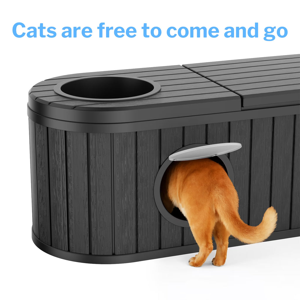 EasyUp Resin Litter Box Enclosure, Waterproof UV-Resistant PP Hidden Pet Furniture, Space-Saving Indoor House, Black
