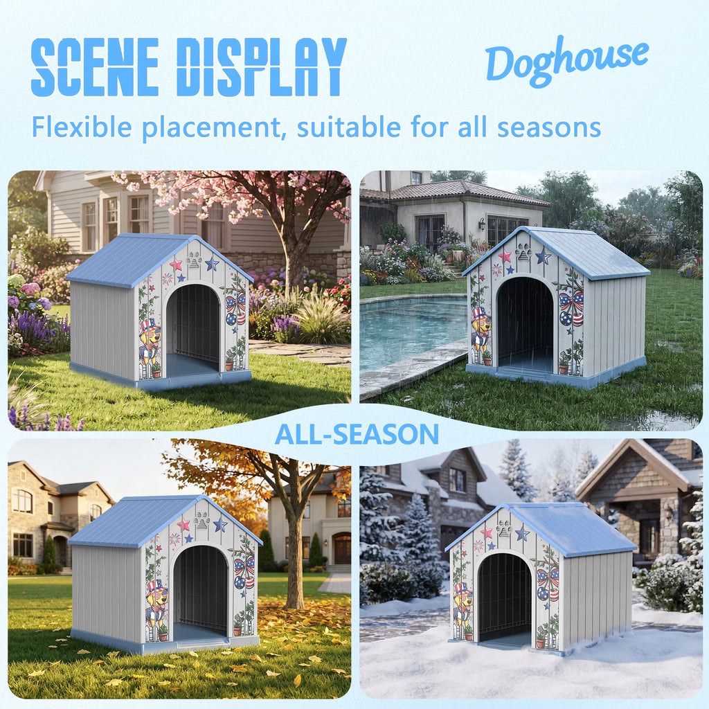 Easy Up  Durable Waterproof Resin Dog House for Small to Large Sized Dogs, Indoor Outdoor Doghouse with Elevated Floor