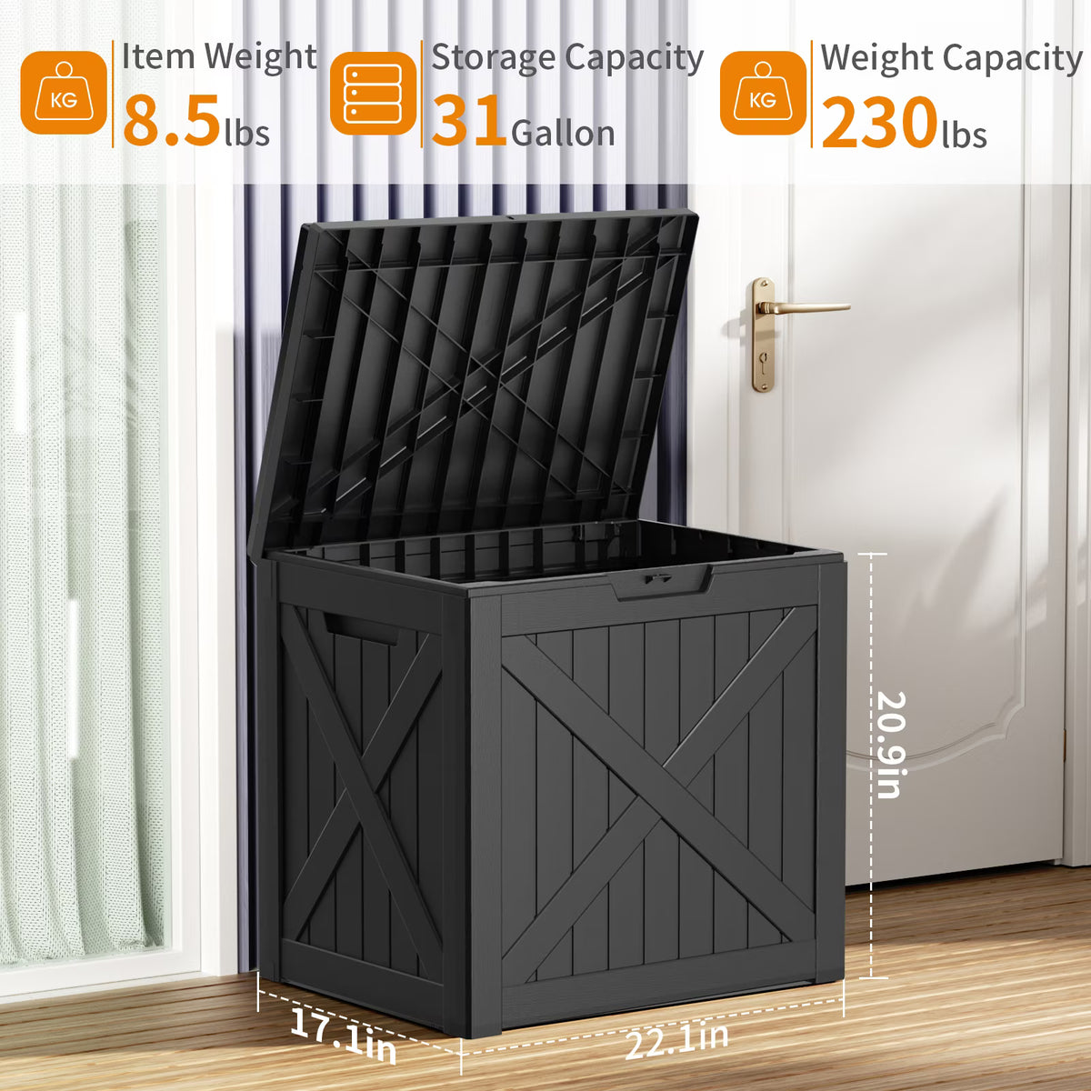 EasyUp 32 Gallon Resin Deck Box, Lockable Patio Outdoor Storage Box for Furniture, Garden Tools and Tools Storage, Waterproof Outside Storage Boxes