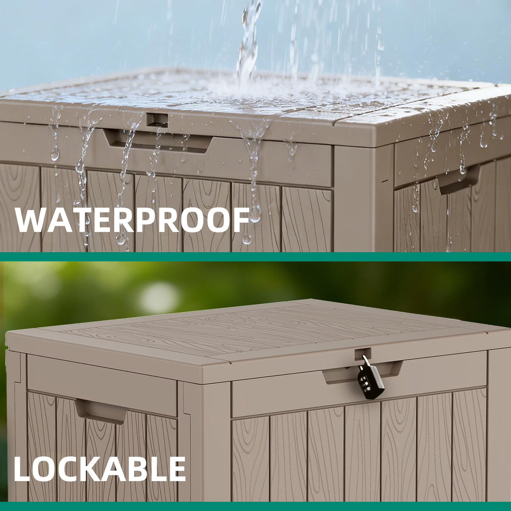 EASY UP 2PC 30 Gallon Outdoor Deck Box,Storage Lockable Waterproof Patio Furniture,Garden Tools,Cushions,Pool Accessories Outside Storage Resin Box(GRAY)