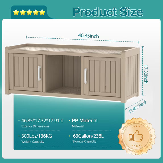 Shoe Cabinet Waterproof UV-Resistant,Storage Bench Indoor Outdoor with Adjustable Shelves,for Entryway Bedroom,Hallway,Living Room(2 Door,Gray)