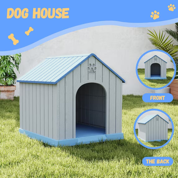 EasyUp Dog Houses Resin Small Indoor Outdoor Dog Kennel for All-Weather Use Cozy Shelter for Small Dogs in Home, Garden, or Balcony(Blue&Gray)