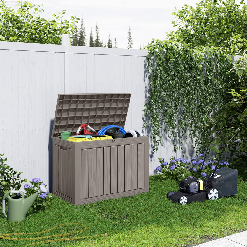 45 Gallon Lockable Grey Resin Deck Box, Waterproof Outdoor Storage Container for Patio Furniture and Garden Tools（Grey）