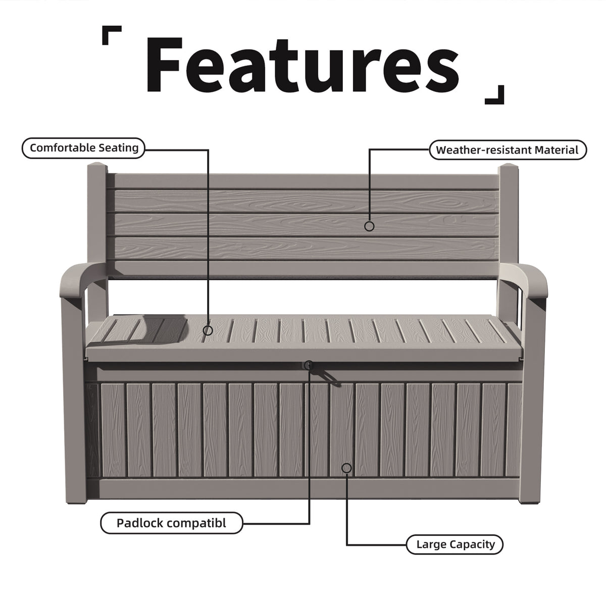 EasyUp 80 Gallon Storage bench Lockable Waterproof Deck Box - Outdoor Storage Box for Patio,Garden and Porch,Tools and Cushions（Grey）