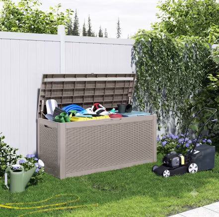EASY UP 100 Gallon Resin Deck Box Waterproof Outdoor Storage Box for Patio Furniture Pool Accessories Indoor Storage for Cushion Garden Tools (100 Gallon, GRAY)