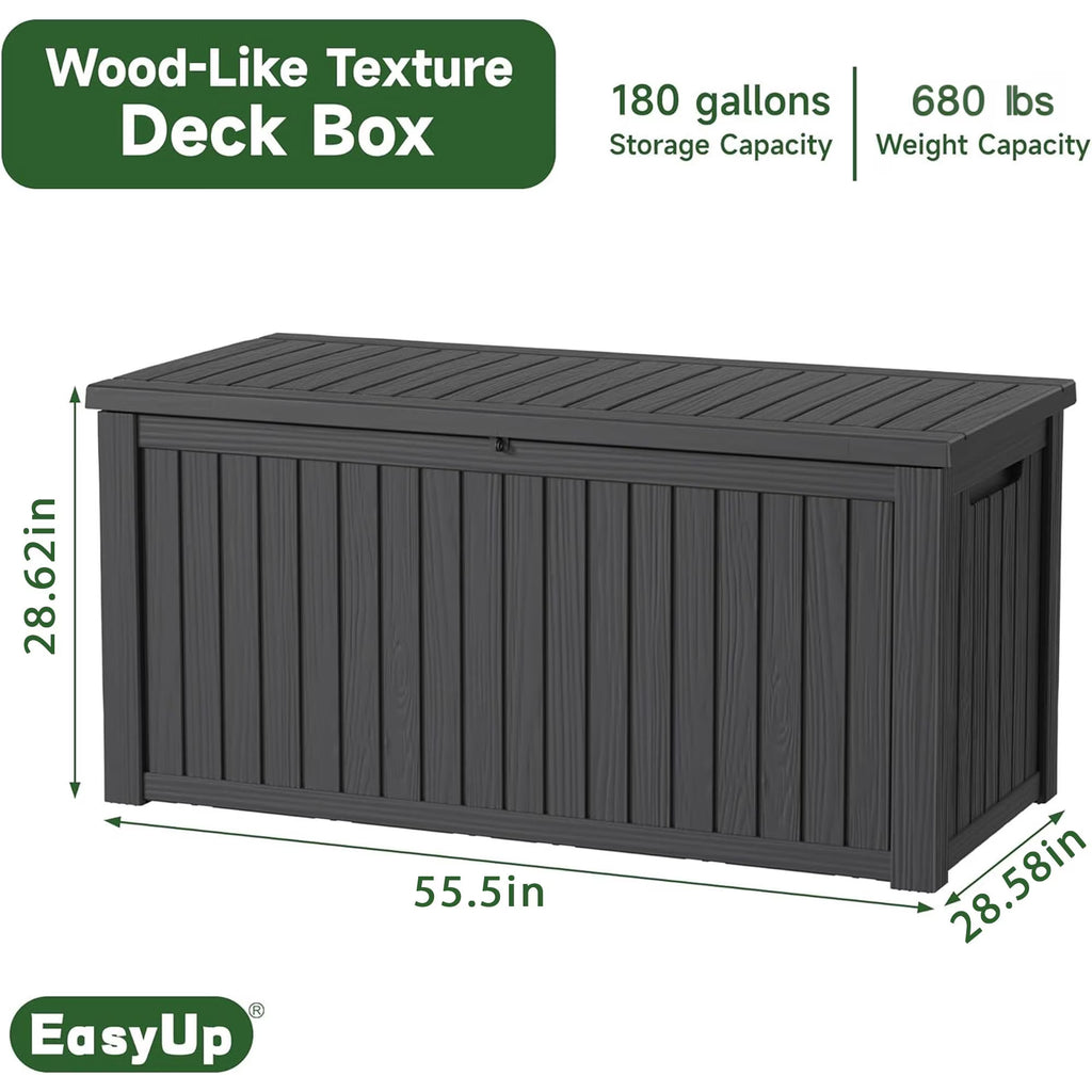 EasyUp 180 Gallon Resin Deck Box, Lockable Patio Outdoor Storage Box for Furniture, Garden Tools and Tools Storage, Waterproof Outside Storage Boxes