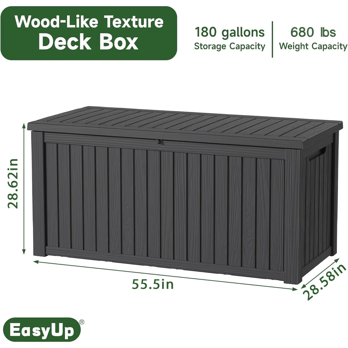 EasyUp 180 Gallon Resin Deck Box, Lockable Patio Outdoor Storage Box for Furniture, Garden Tools and Tools Storage, Waterproof Outside Storage Boxes