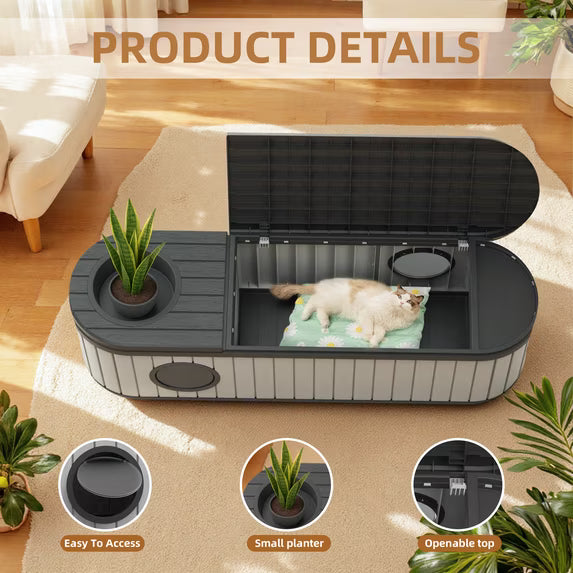 EasyUp Cat Litter Box Enclosure Resin Hidden Litter Box Furniture with Odor Control Vented Space-Saving Design Litter Box Enclosure for Indoor Outdoor Use(Black&Grey,63.11"*17.8"*17.13")
