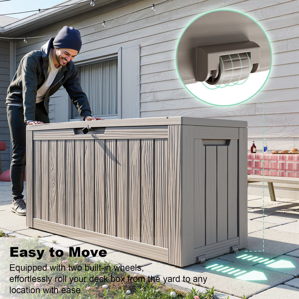 80 Gallon Resin Deck Box, Lockable Patio Outdoor Storage Box for Furniture, Garden Tools and Tools Storage, Waterproof Outside Storage Boxes