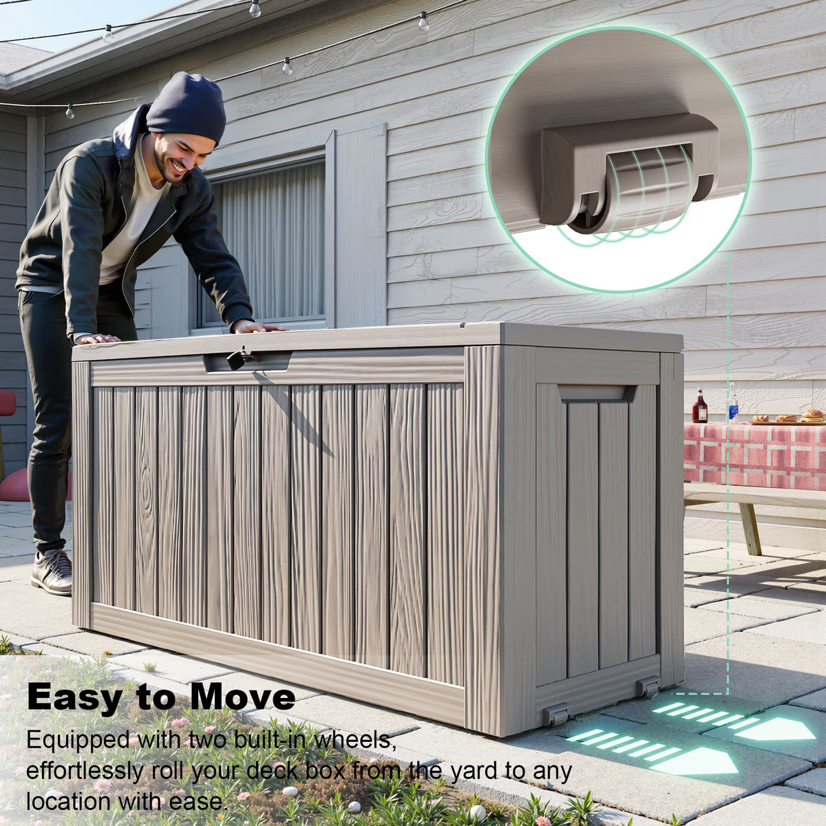 80 Gallon Resin Deck Box, Lockable Patio Outdoor Storage Box for Furniture, Garden Tools and Tools Storage, Waterproof Outside Storage Boxes