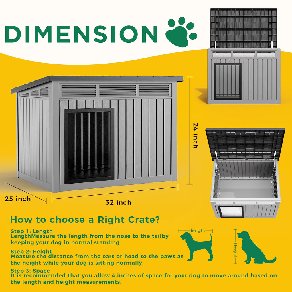 Dog House for Both Indoor and Outdoor with Weatherproof Roof Removable Floors for Medium to Large Dogs Interior Space (Gray, Medium(32.2 * 25.12 * 24.13''))